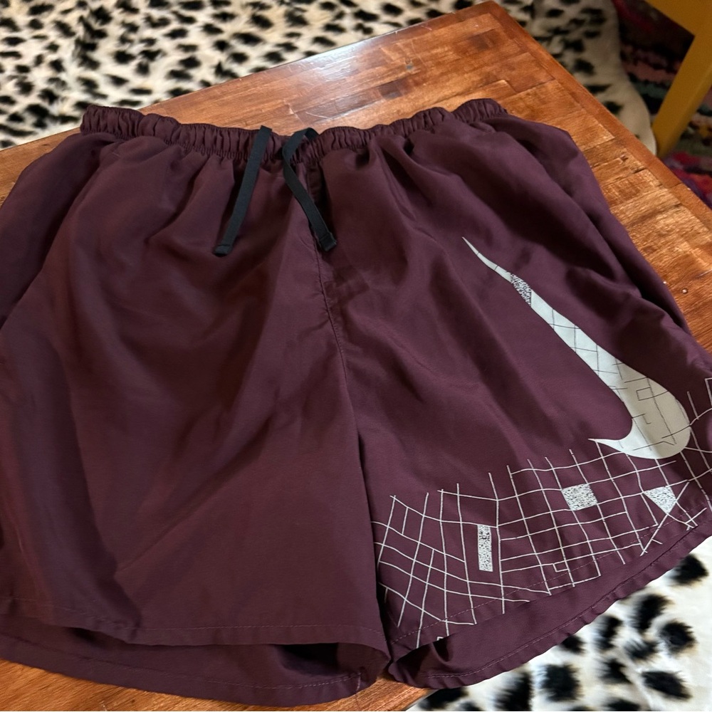 Nike Men’s Burgundy Athletic Shorts with White Swoosh